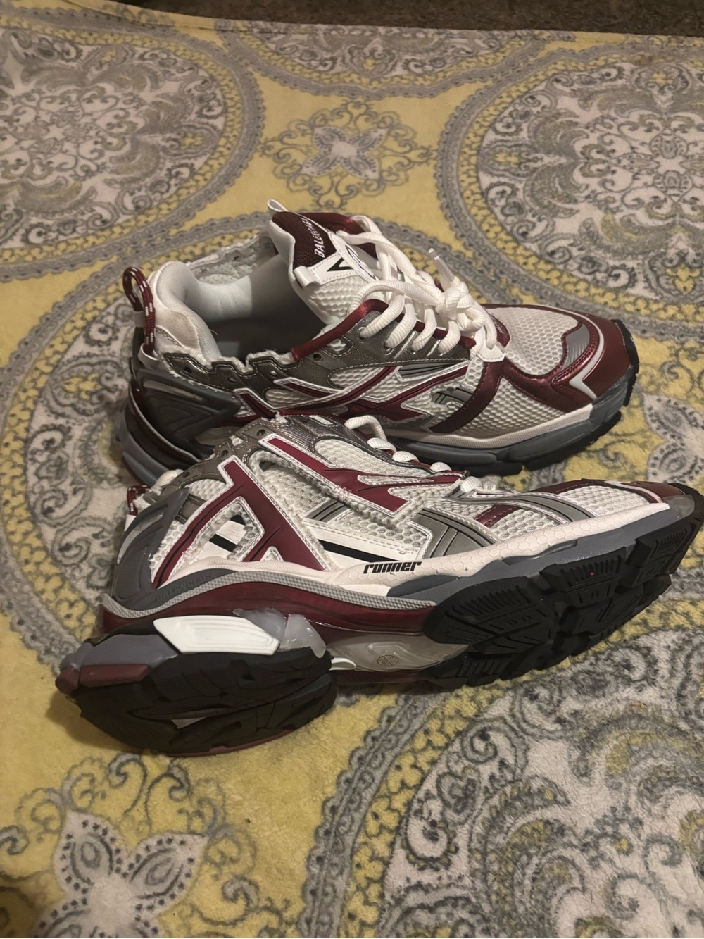 White And Burgundy Balenciaga Runners